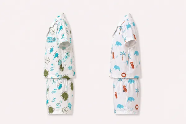 White_Printed_Short_Sleeve_Sleepwear_Set_for_Boys