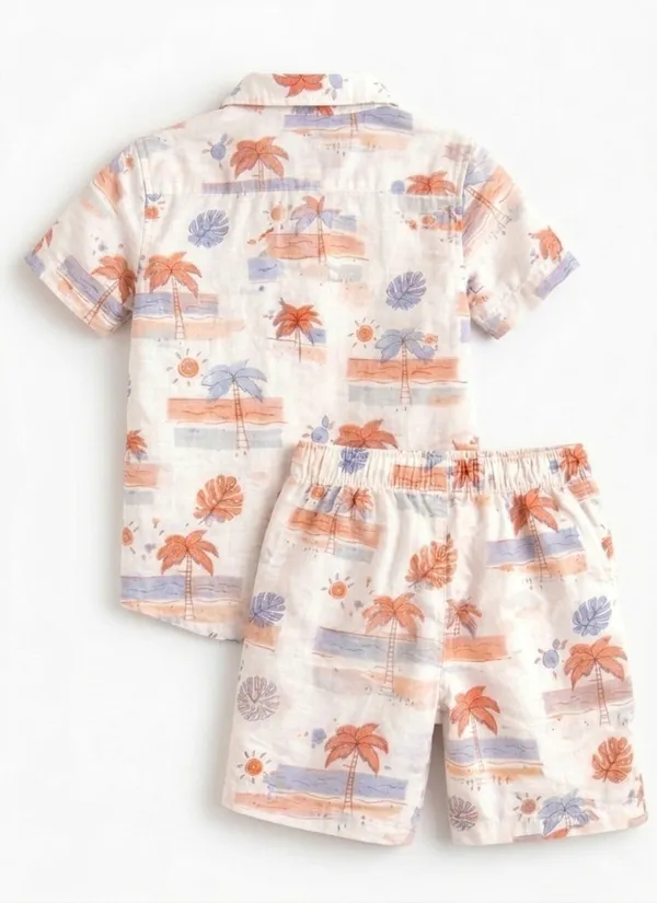 White_Printed_Shirt_And_Shorts_Set_For_Boys