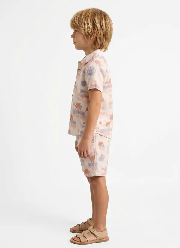 White_Printed_Shirt_And_Shorts_Set_For_Boys