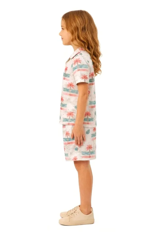 White_Palm_Print_Shirt_And_Shorts_Set_for_Boys