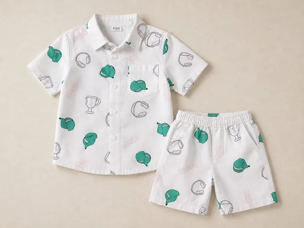 White_Printed_Shirt_And_Shorts_Set_For_Boys