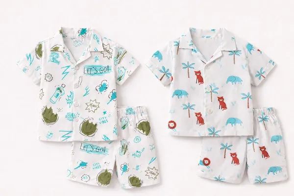 White_Printed_Short_Sleeve_Sleepwear_Set_for_Boys
