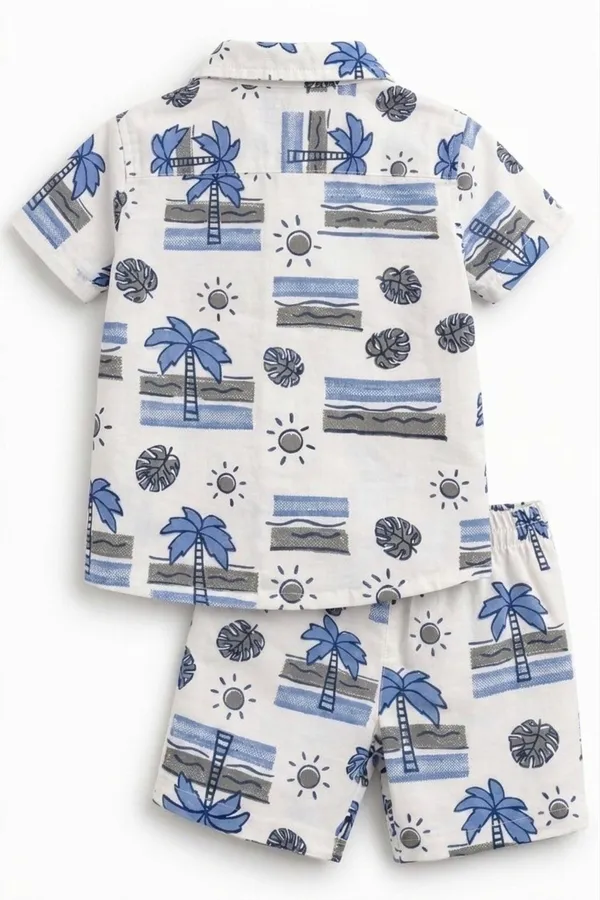 White_Printed_Casual_Shirt_Shorts_Set_for_Boys