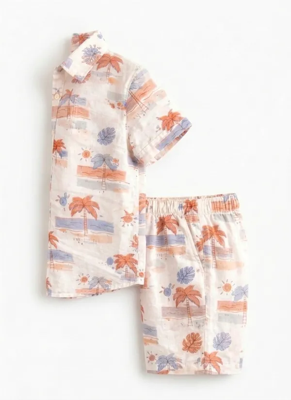 White_Printed_Shirt_And_Shorts_Set_For_Boys