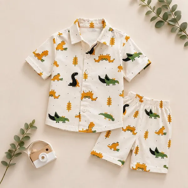 White_Cotton_Printed_Shirt_And_Shorts_Set_For_Boys