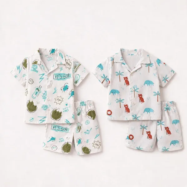 White_Printed_Shirt_And_Shorts_Set_for_Boys