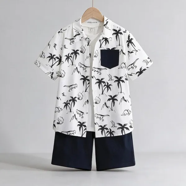 White_Printed_Shirt_And_Shorts_Set_for_Boys