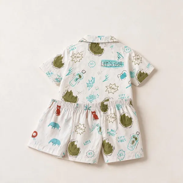 White_Printed_Shirt_And_Shorts_Set_For_Boys