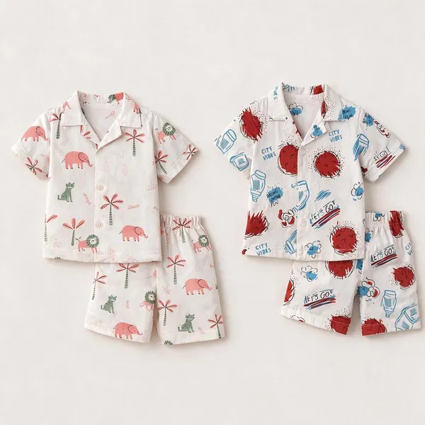 Pack_of_2_White_Printed_Shirt_And_Shorts_Set_For_Boys