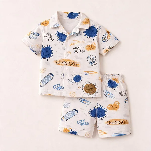White_Printed_Shirt_And_Shorts_Set_for_Boys