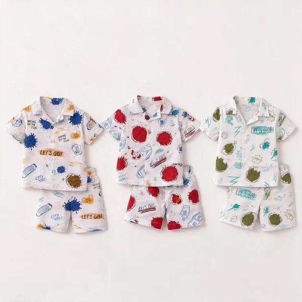 White_Printed_Shirt_And_Shorts_Set_for_Boys