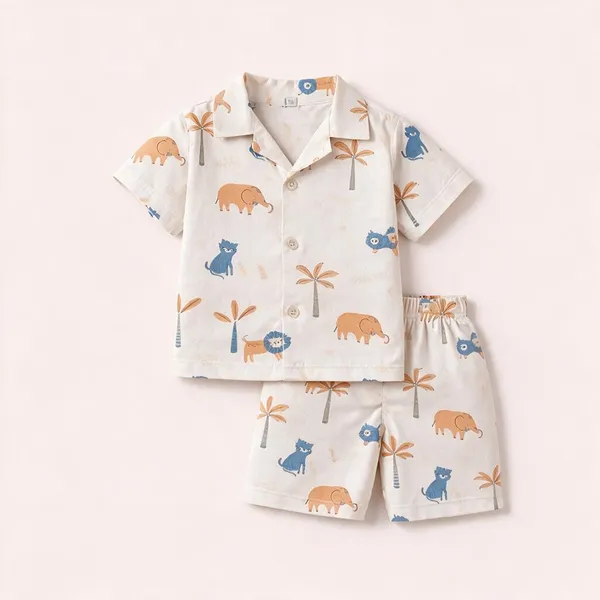 White_Printed_Shirt_And_Shorts_Set_for_Boys