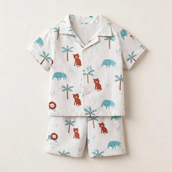 White_Printed_Short_Sleeve_Sleepwear_Set_for_Boys