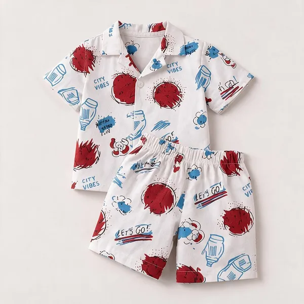 White_Printed_Shirt_And_Shorts_Set_for_Boys
