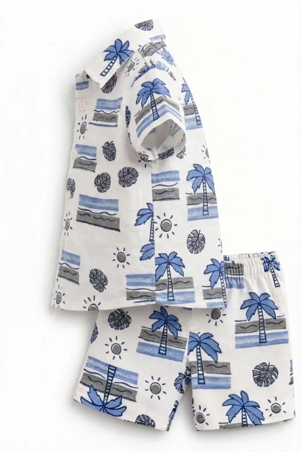 White_Printed_Casual_Shirt_Shorts_Set_for_Boys