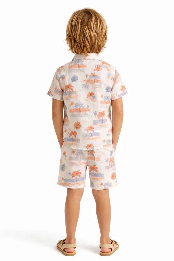 White_Printed_Shirt_And_Shorts_Set_For_Boys