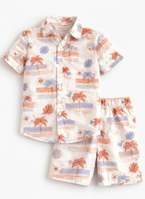 White_Printed_Shirt_And_Shorts_Set_For_Boys