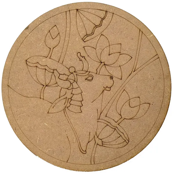 Pine_Mdf_Nature_Floral_Elephant_Engraved_Round_Wall_Decor_Set_Of_1