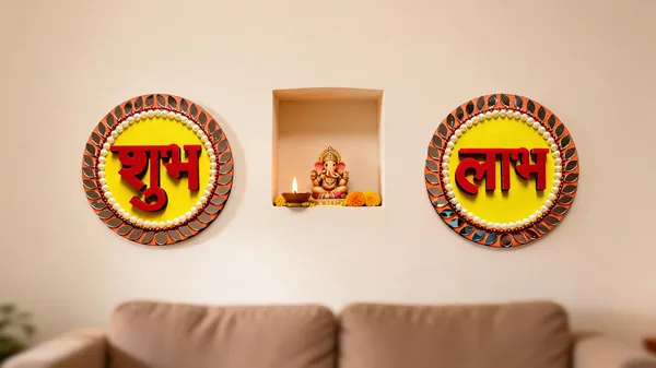 Pine_Mdf_Traditional_Shubh_Labh_Decorative_Wall_Plaques__Set_Of_2