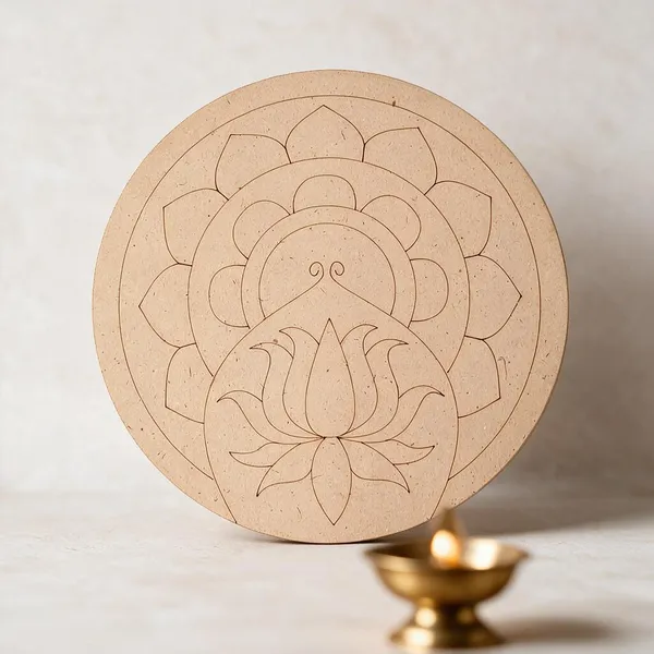 Pine_Mdf_Devotional_Ganesha_Lotus_Engraved_Round_Decor_Board_Set_Of_1