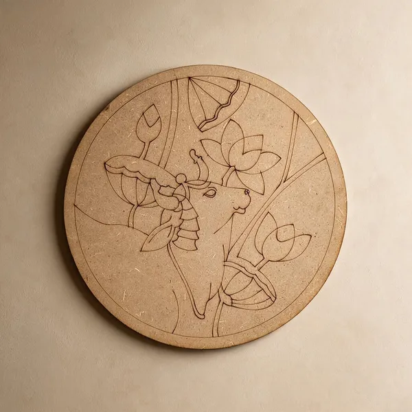Pine_Mdf_Nature_Floral_Elephant_Engraved_Round_Wall_Decor_Set_Of_1