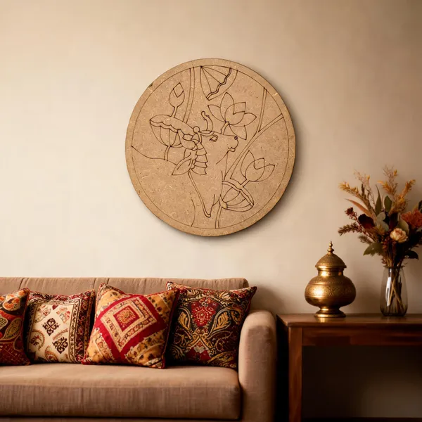 Pine_Mdf_Nature_Floral_Elephant_Engraved_Round_Wall_Decor_Set_Of_1