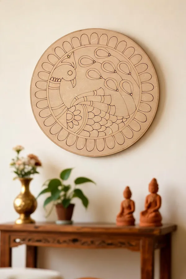 Pine_Mdf_Traditional_Peacock_Carved_Round_Wall_Decor_Set_Of_1