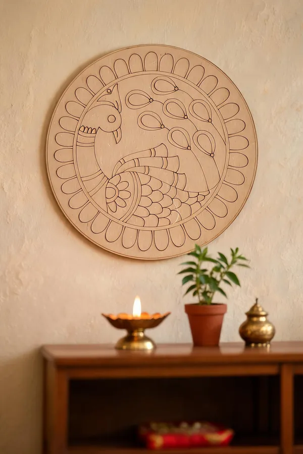 Pine_Mdf_Traditional_Peacock_Carved_Round_Wall_Decor_Set_Of_1