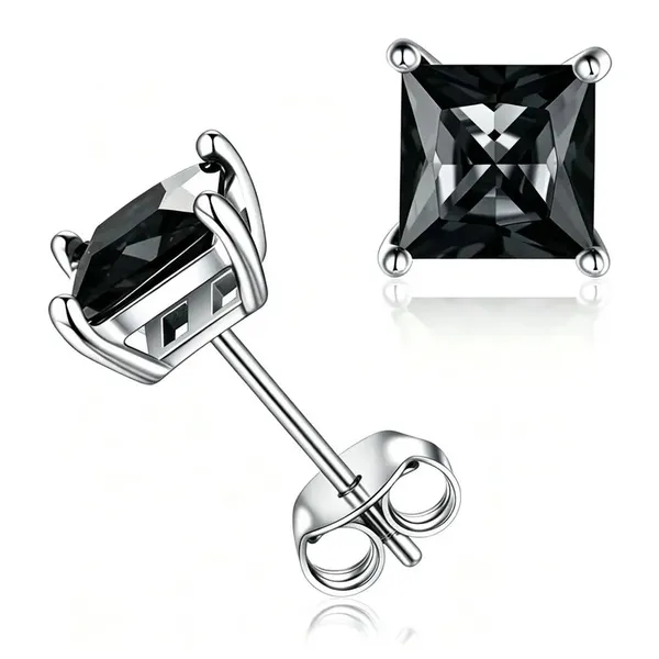 Silver_Stainless_Steel_Black_Cz_Princess_Cut_Square_Stud_Earrings_For_Women