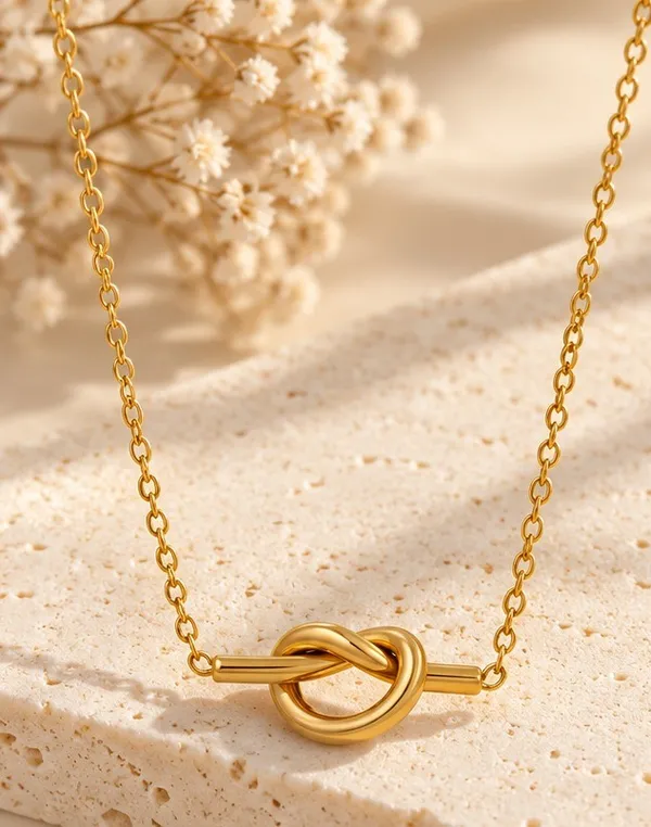 Gold_Steel_Knot_Accent_Cable_Chain_Pendant_Necklace_For_Women