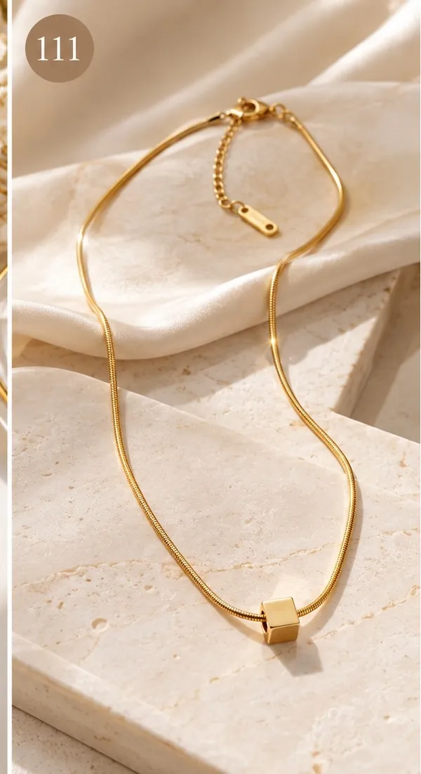 Gold_Steel_Minimalist_Cube_Pendant_Snake_Chain_Necklace_For_Women