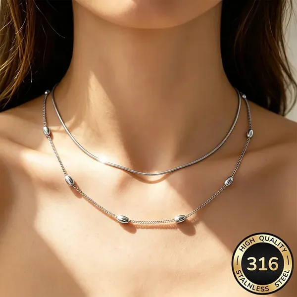 Silver_Stainless_Steel_Layered_Oval_Accent_Chain_Necklace_For_Women