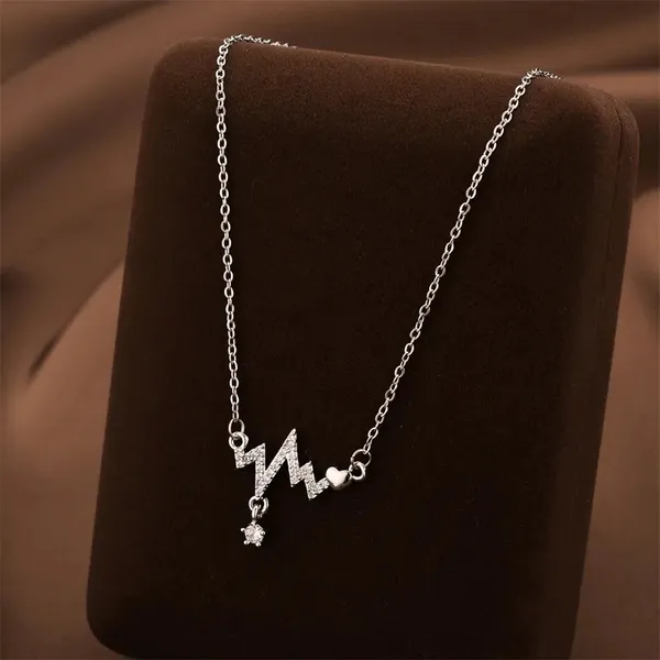 Silver_Stainless_Steel_Heartbeat_Zircon_Drop_Pendant_Necklace_For_Women