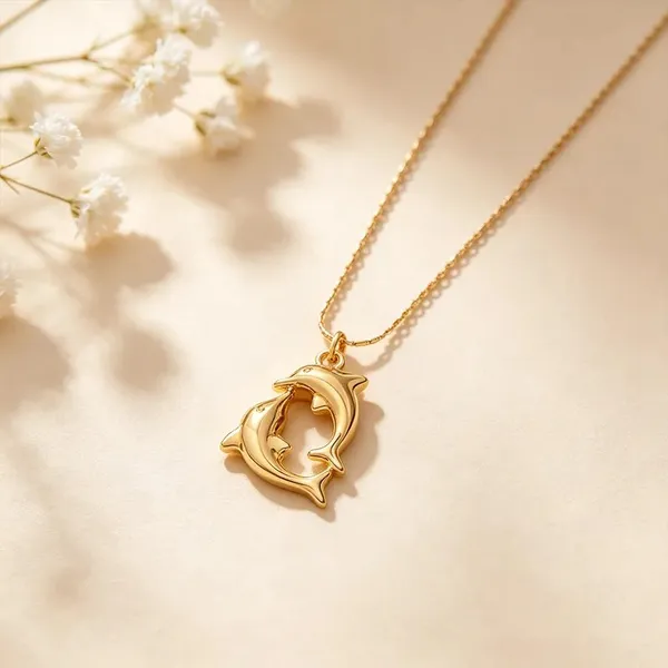 Gold_Stainless_Steel_Dual_Dolphin_Heart_Silhouette_Pendant_Necklace_For_Women
