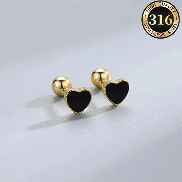 Gold_Stainless_Steel_Black_Enamel_Heart_Stud_Earrings_For_Women