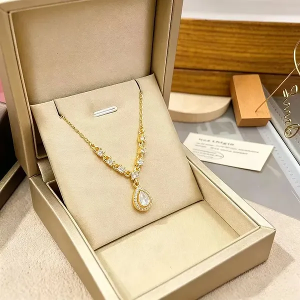 Gold_Steel_Layered_Teardrop_Zirconia_Pendant_Necklace_For_Women