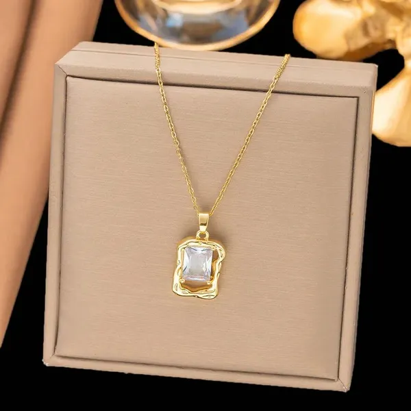 Gold_18K_Plated_Rectangular_Clear_Stone_Statement_Pendant_Necklace_For_Women