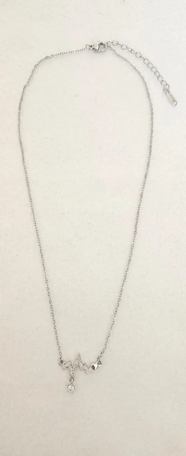 Silver_Stainless_Steel_Heartbeat_Zircon_Drop_Pendant_Necklace_For_Women