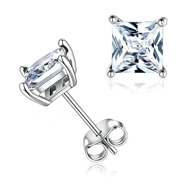 Silver_Stainless_Steel_Clear_Cz_Princess_Cut_Square_Stud_Earrings_For_Women