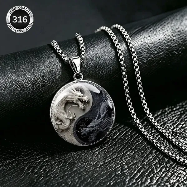 Silver_Steel_Dragon_Yin_Yang_Circular_Pendant_Necklace_For_Women