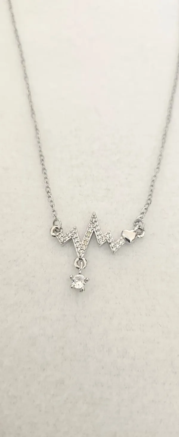 Silver_Stainless_Steel_Heartbeat_Zircon_Drop_Pendant_Necklace_For_Women