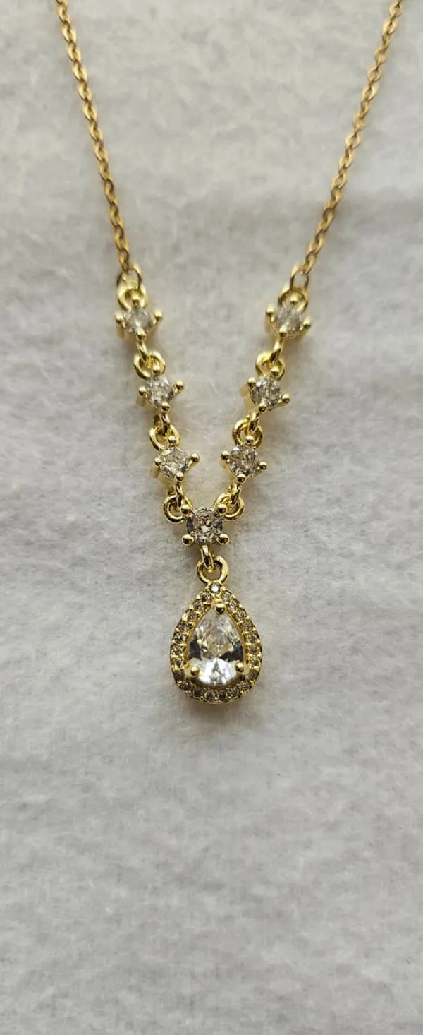 Gold_Steel_Layered_Teardrop_Zirconia_Pendant_Necklace_For_Women