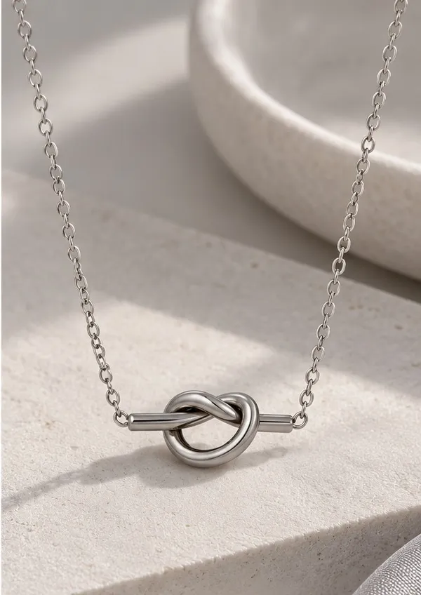 Silver_Steel_Minimalist_Knot_Pendant_Cable_Chain_Necklace_For_Women