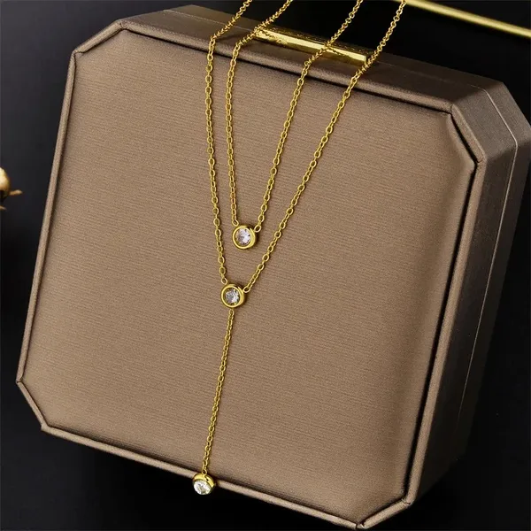 Gold_Steel_Layered_Lariat_Zirconia_Drop_Necklace_For_Women