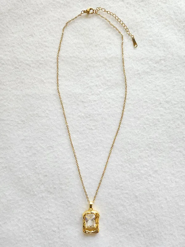Gold_18K_Plated_Rectangular_Clear_Stone_Statement_Pendant_Necklace_For_Women