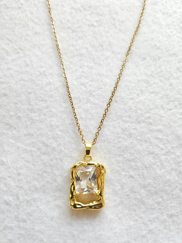 Gold_18K_Plated_Rectangular_Clear_Stone_Statement_Pendant_Necklace_For_Women