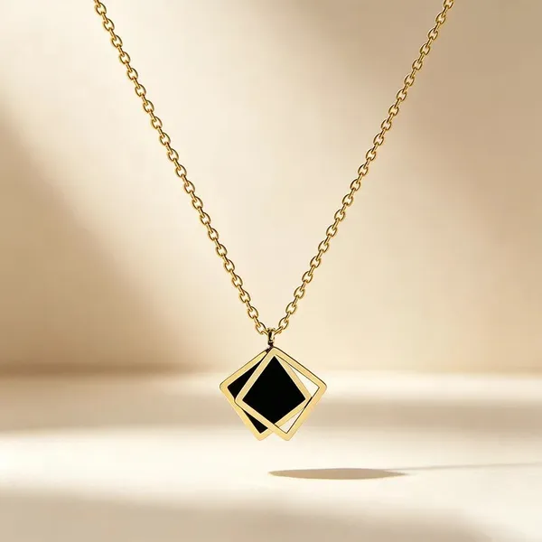 Gold_Stainless_Steel_Black_Enamel_Geometric_Square_Pendant_Necklace_For_Women