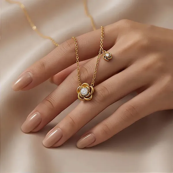 Gold_18K_Plated_Floral_Clear_Stone_Pendant_Necklace_For_Women