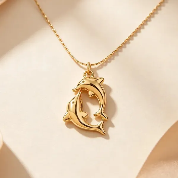 Gold_Stainless_Steel_Dual_Dolphin_Heart_Silhouette_Pendant_Necklace_For_Women