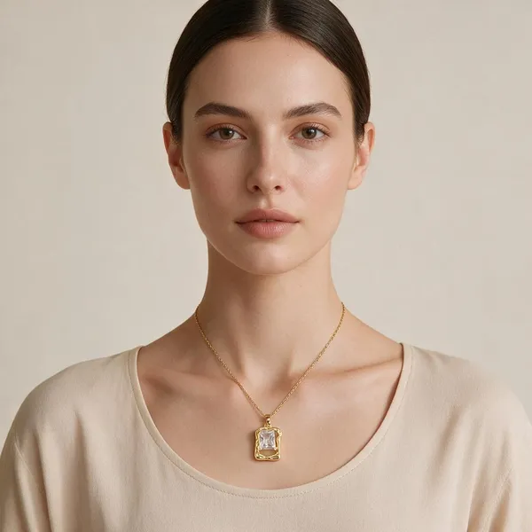 Open_Work_Gold_Frame_Holding_A_Large_Central_Square_Cut_Clear_Rhinestone_Pendant_Necklace_(Gold)